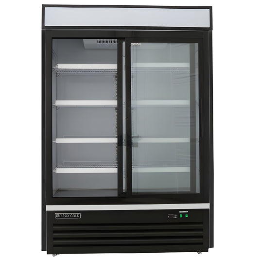 Maxx Cold Double Glass Door Merchandiser Refrigerator, Sliding Door, 48 cu. ft., in Black - MXM2-48RSBHC