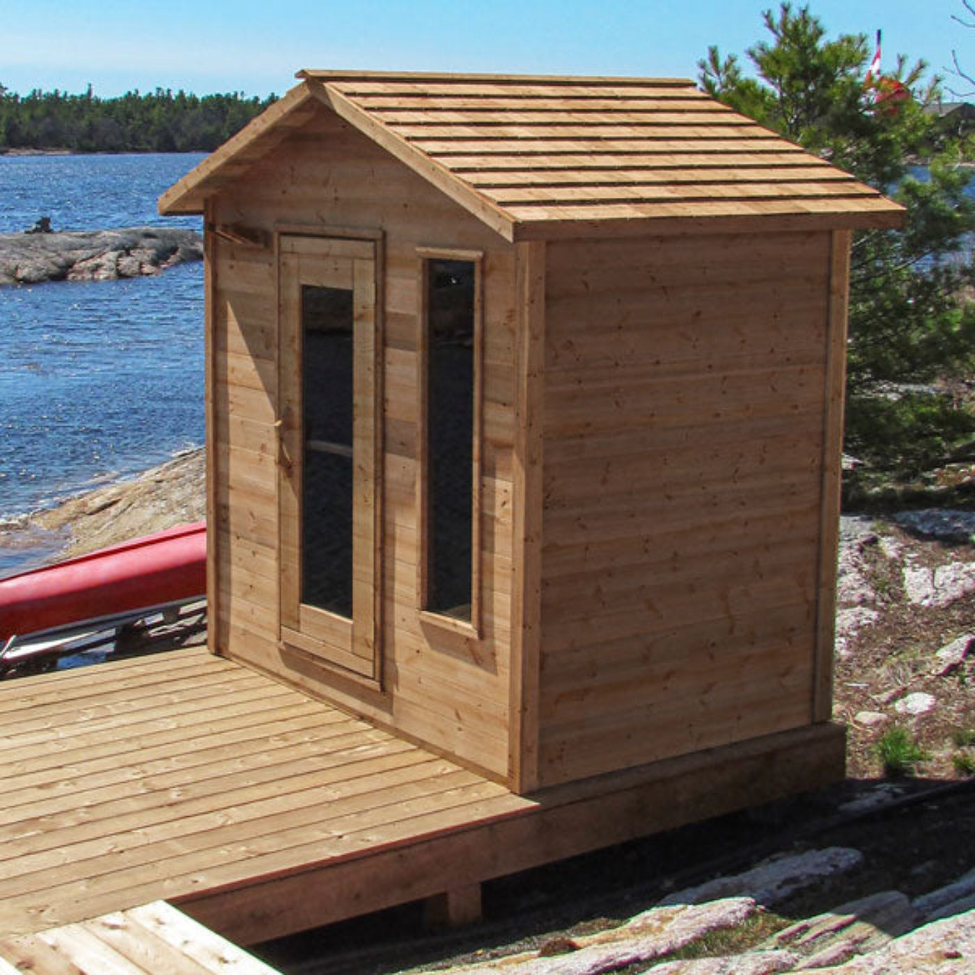 Dundalk LeisureCraft Knotty Cedar Outdoor Cabin Sauna - DLCKCOCS-5X6DBEH8KW