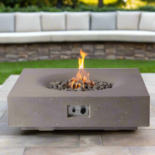 Pyromania Infinity Fire table Slate Grey with flame Backyard
