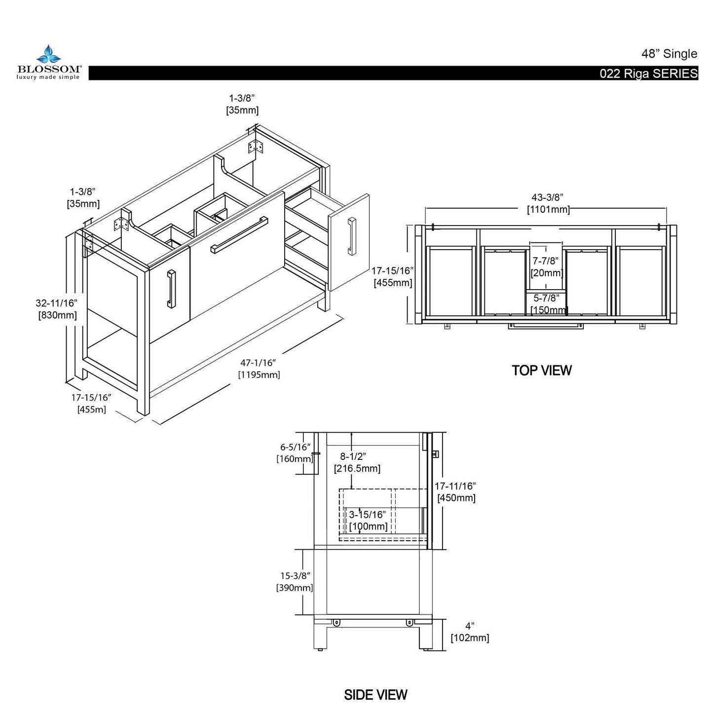 Blossom Riga 48 Inch Bathroom Vanity – Double Sinks - V8022 48 01D