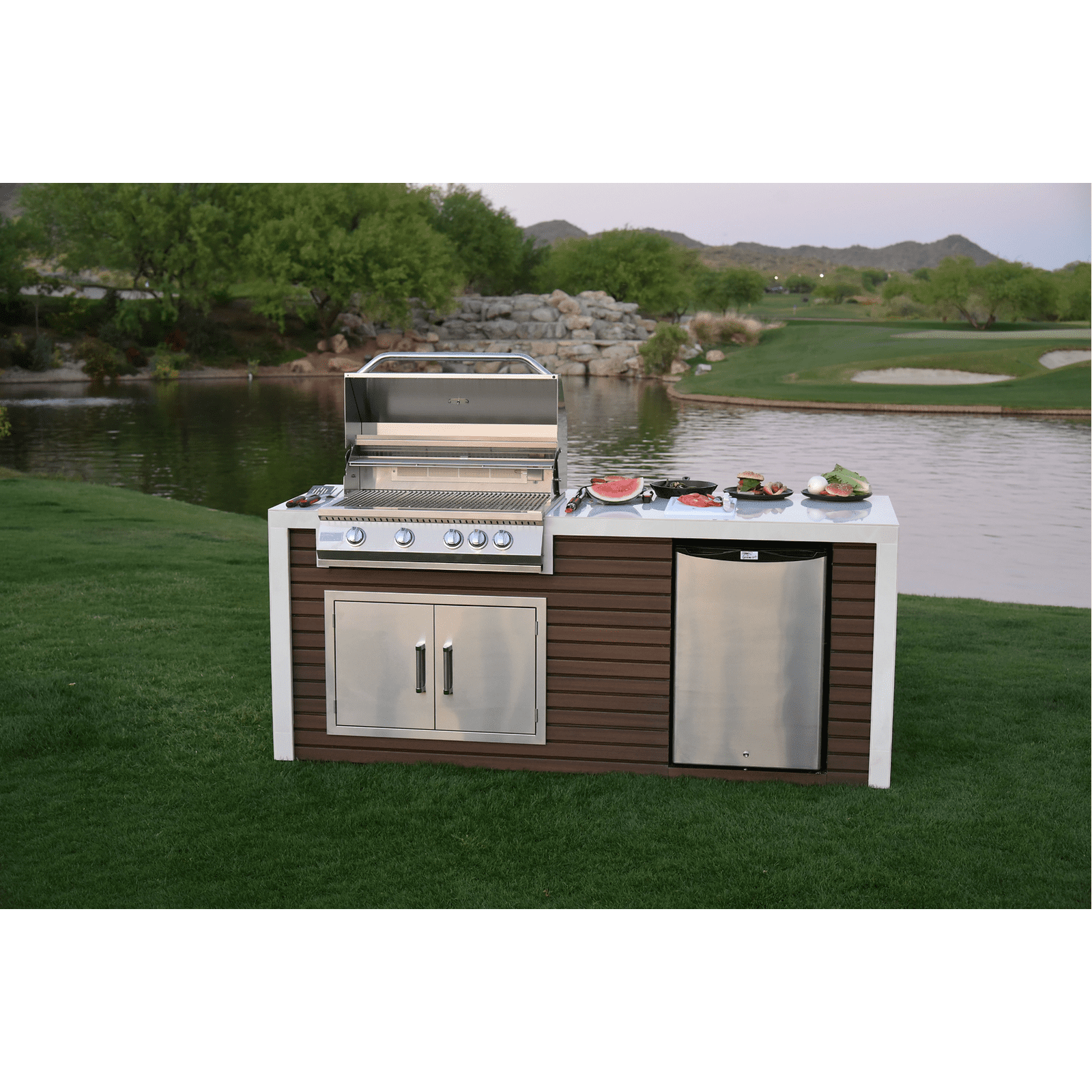 KoKoMo Classic Shiplap Outdoor Kitchen KoKoMo Grill with Waterfall Edge