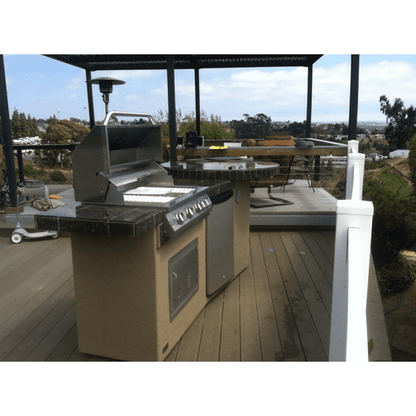 Kokomo Fire 9' BBQ Island with 4 foot Round Bar and 4 Burner Built In BBQ Grill