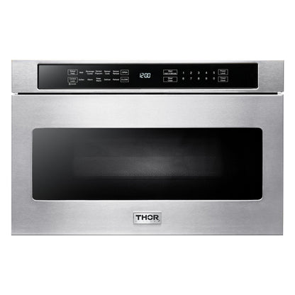Thor Kitchen Package - 36 Inch Gas Range, Range Hood, Microwave, Refrigerator with Water and Ice Dispenser, Dishwasher, AP-LRG3601U-W-9