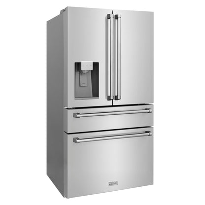 ZLINE 36 In. French Door Refrigerator with Water Dispenser, Ice Maker in Fingerprint Resistant Stainless Steel, RFM-W-36