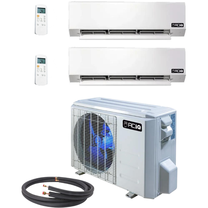 ACiQ  Mini Split - 18,000 BTU 2 Zone Ductless Air Conditioner and Heat Pump with 30 Ft. Line Sets