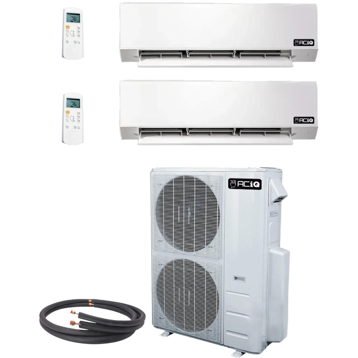 ACiQ Mini Split - 30,000 BTU 2 Zone Ductless Air Conditioner and Heat Pump with 15 Ft. Line Sets