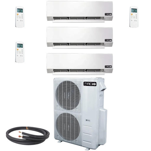 ACiQ Mini Split - 36,000 BTU 3 Zone Ductless Air Conditioner and Heat Pump with 15 Ft. Line Sets