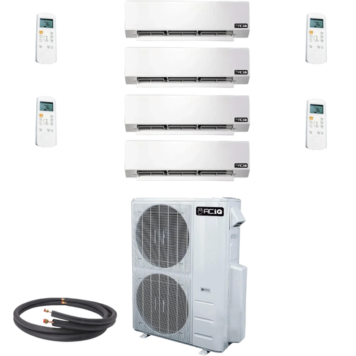 ACiQ Mini Split - 45,000 BTU 4 Zone Ductless Air Conditioner and Heat Pump with 4x 15 Ft. Line Sets