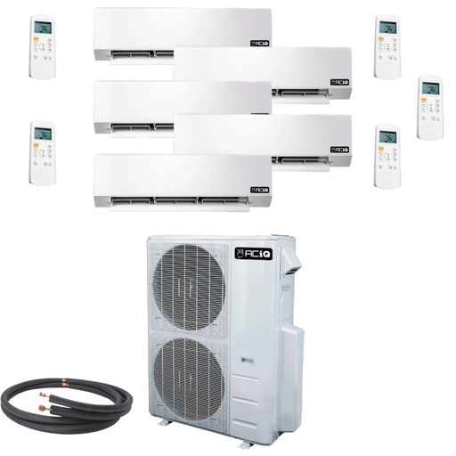 ACiQ Mini Split - 45,000 BTU 5 Zone Ductless Air Conditioner and Heat Pump with 5x 15 Ft. Line Sets