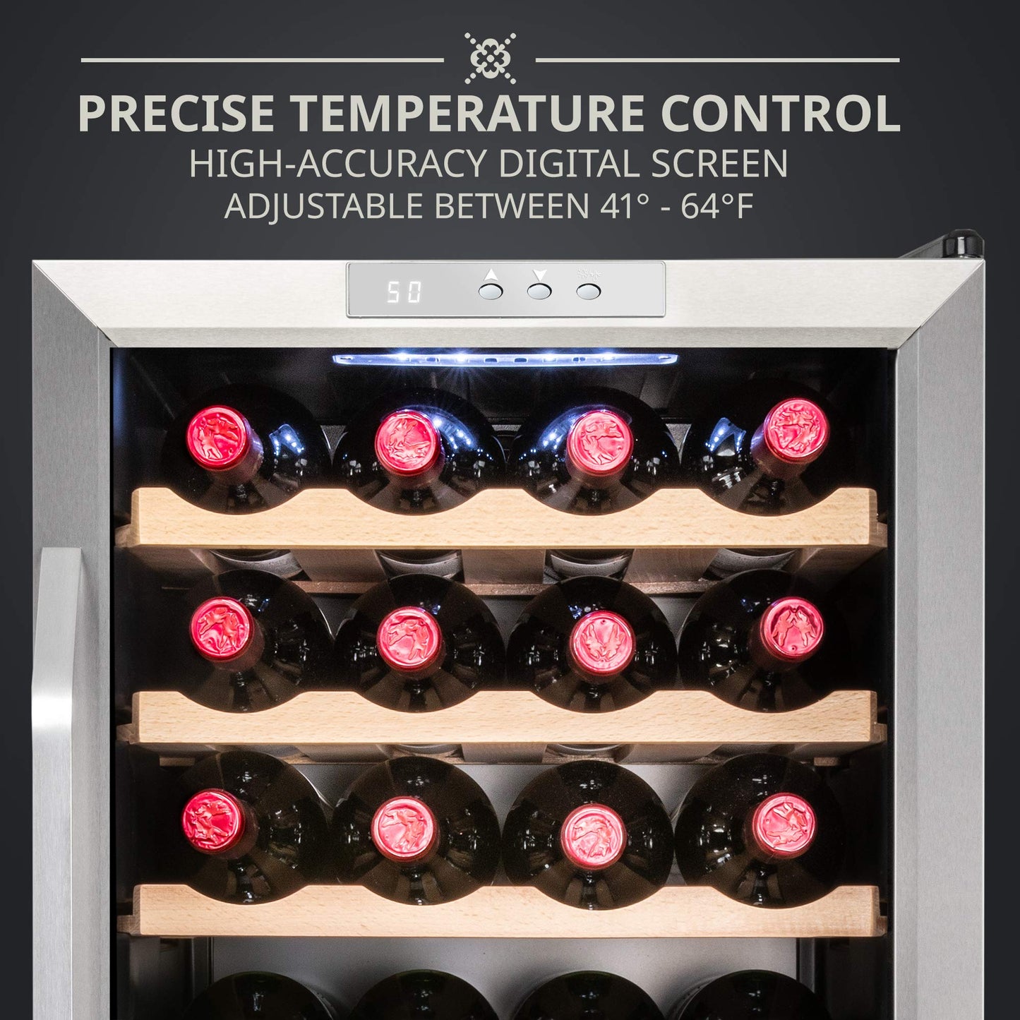Ivation 28 Bottle Compressor Wine Refrigerator, Freestanding Wine Cooler with Lock, Stainless Steel - IVFWCC281LWSS