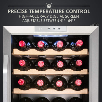 Ivation 28 Bottle Compressor Wine Refrigerator, Freestanding Wine Cooler with Lock, Stainless Steel - IVFWCC281LWSS