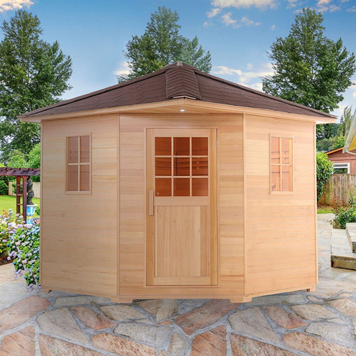 Aleko Canadian Hemlock 5-Person Wet/Dry Outdoor Sauna with Asphalt Roof