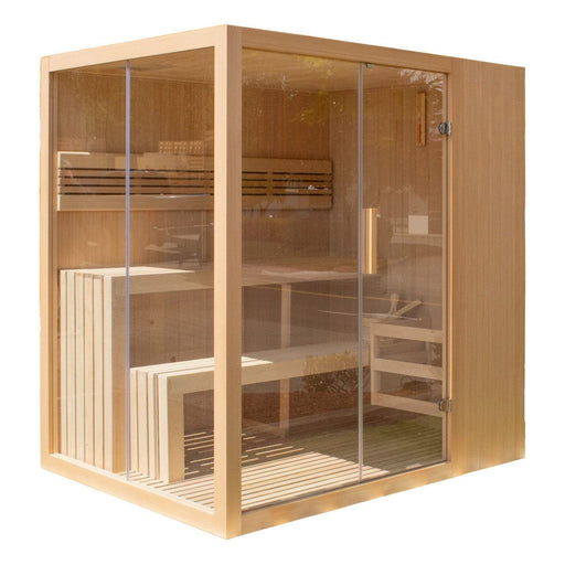 Aleko Canadian Hemlock Indoor Wet Dry Sauna w/ LED Lights - 4 Person