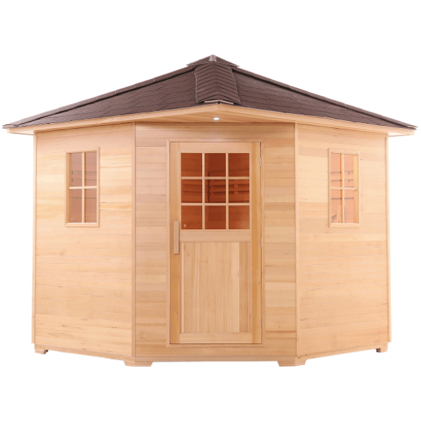 Aleko Canadian Hemlock Wet/Dry Outdoor Sauna w/ Asphalt Roof - 8 Person