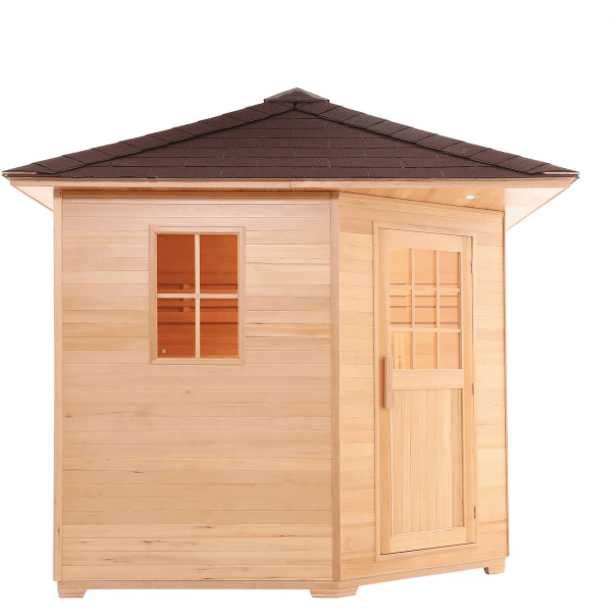 Aleko Canadian Hemlock Wet/Dry Outdoor Sauna w/ Asphalt Roof - 8 Person