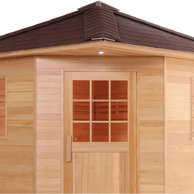 Aleko Canadian Hemlock Wet/Dry Outdoor Sauna w/ Asphalt Roof - 8 Person