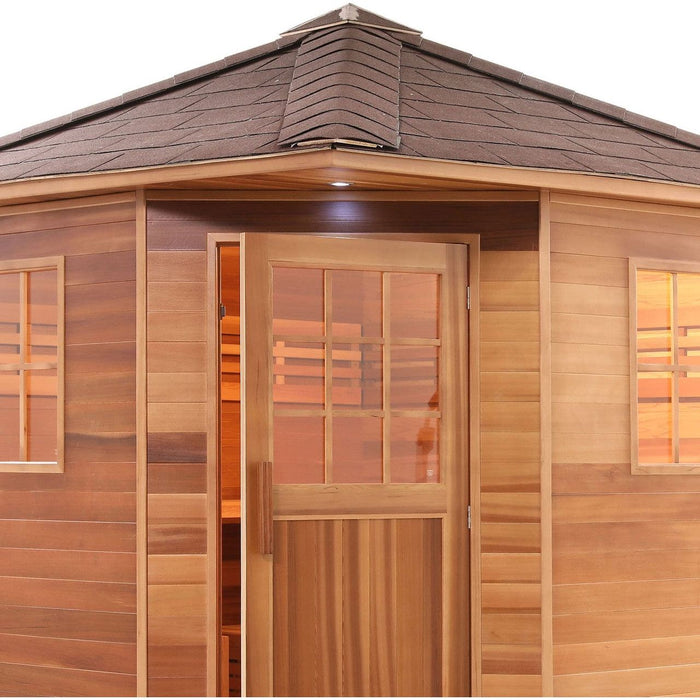 Aleko Canadian Red Cedar Wet Dry Outdoor Sauna with Asphalt Roof - 8 kW UL Certified Heater - 8 Person