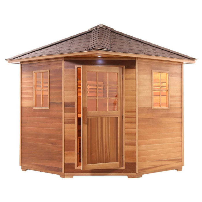 Aleko Canadian Red Cedar Wet Dry Outdoor Sauna with Asphalt Roof - 8 kW UL Certified Heater - 8 Person