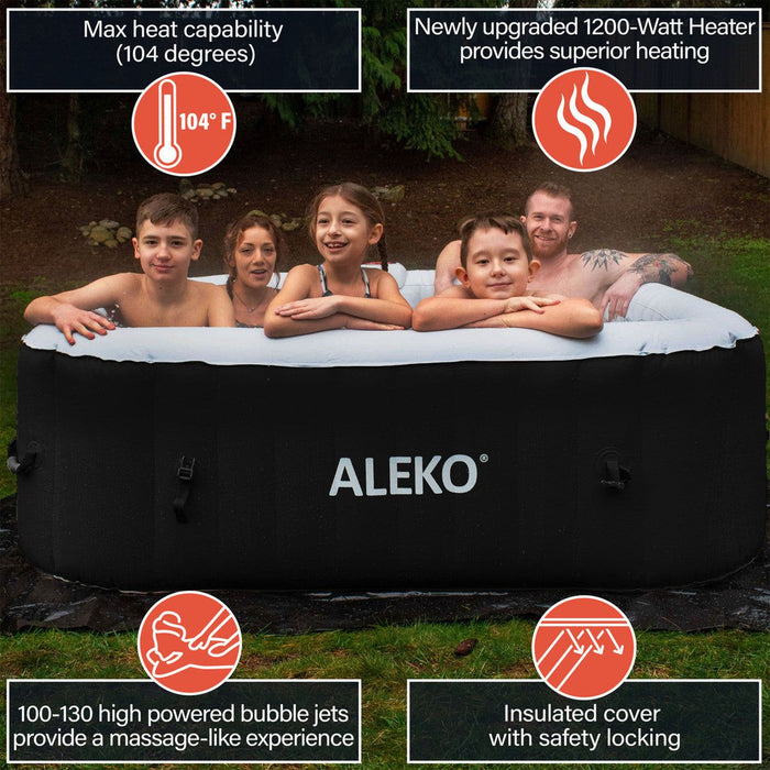 Aleko Inflatable Jetted 6-Person Square Hot Tub & Cover - 250 gal