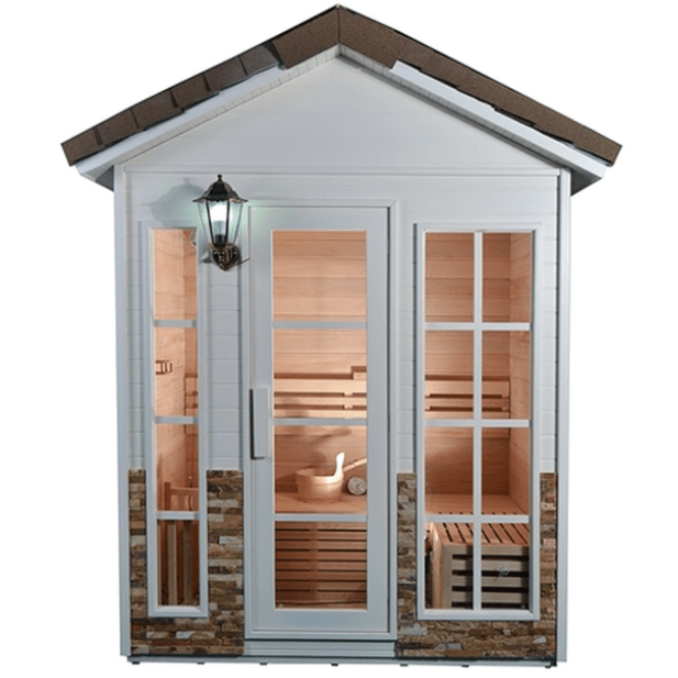 Aleko Outdoor 4-Person Wet / Dry Sauna - Canadian Red Cedar Wood with Stone Finish