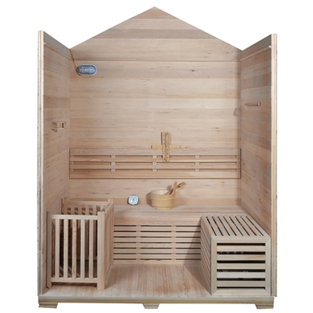 Aleko Outdoor 4-Person Wet / Dry Sauna - Canadian Red Cedar Wood with Stone Finish