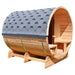 Aleko Outdoor / Indoor Red Cedar Wet/Dry 6-8 Person Barrel Sauna - with Front Porch Canopy, Panoramic View, and Bitumen Shingle Roofing