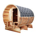 Aleko Outdoor / Indoor Red Cedar Wet/Dry 6-8 Person Barrel Sauna - with Front Porch Canopy, Panoramic View, and Bitumen Shingle Roofing