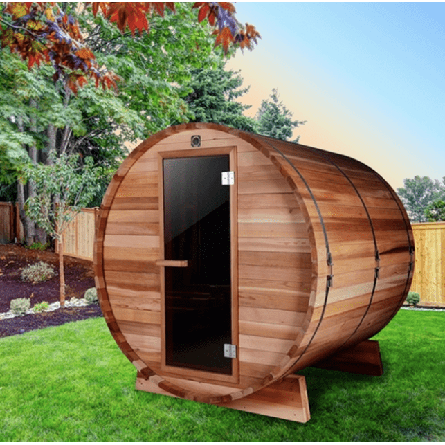 Aleko Outdoor / Indoor Rustic Western Red Cedar Barrel Sauna - 4 Person