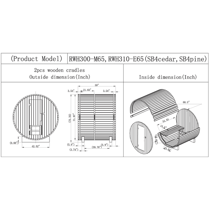 Aleko Outdoor / Indoor White Pine Barrel Sauna - 4 Person