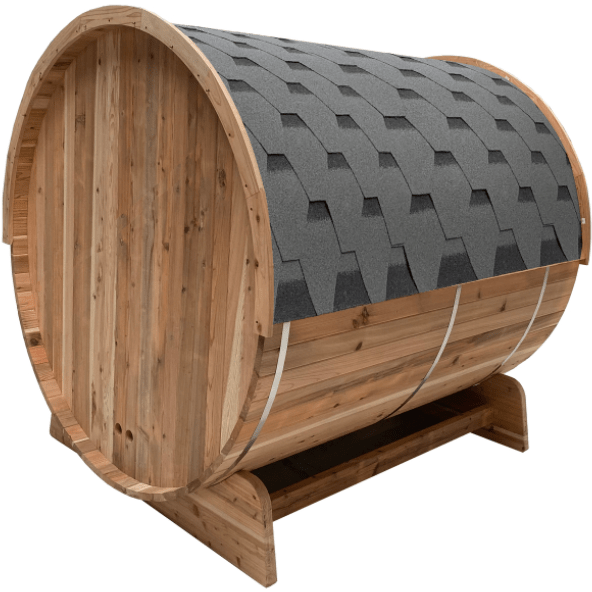 Aleko Outdoor Rustic Cedar Barrel Steam Sauna - Front Porch Canopy - ETL Certified - 3 Person