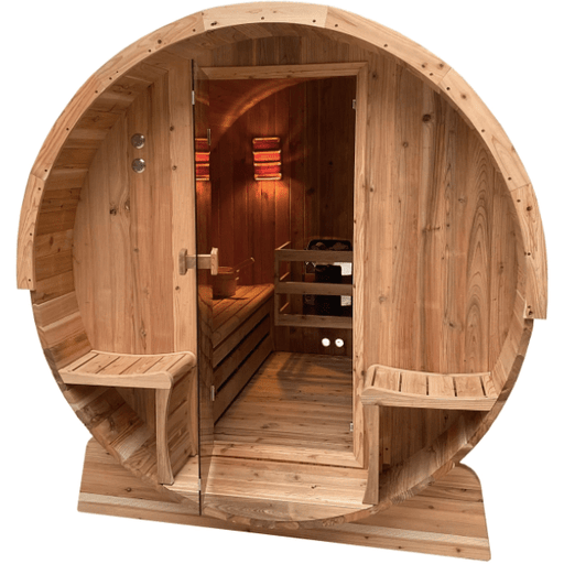 Aleko Outdoor Rustic Cedar Barrel Steam Sauna - Front Porch Canopy - ETL Certified - 3 Person