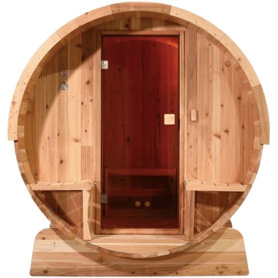 Aleko Outdoor Rustic Cedar Barrel Steam Sauna - Front Porch Canopy - ETL Certified - 6 Person