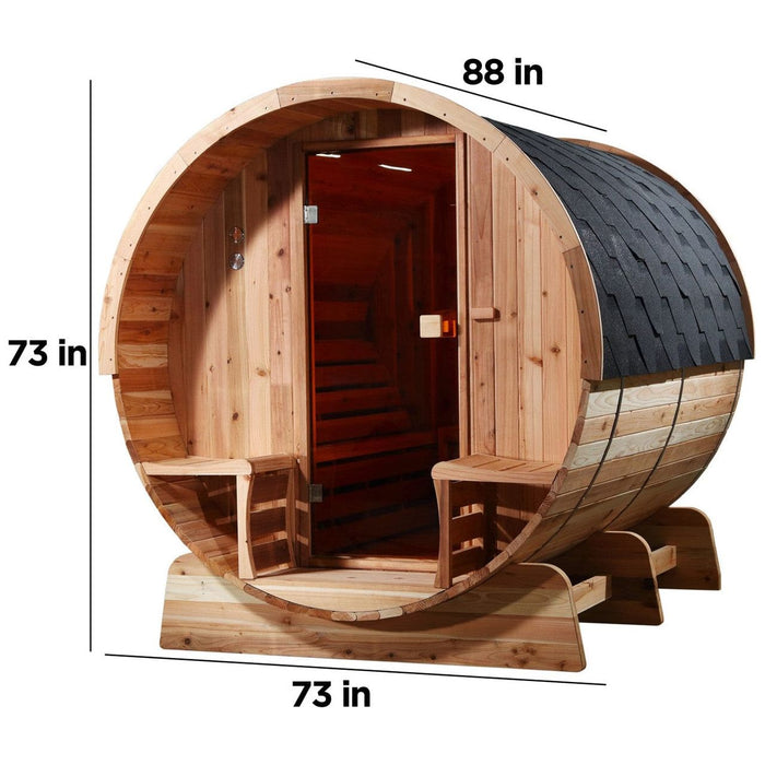 Aleko Outdoor Rustic Cedar Barrel Steam Sauna - Front Porch Canopy - ETL Certified - 6 Person