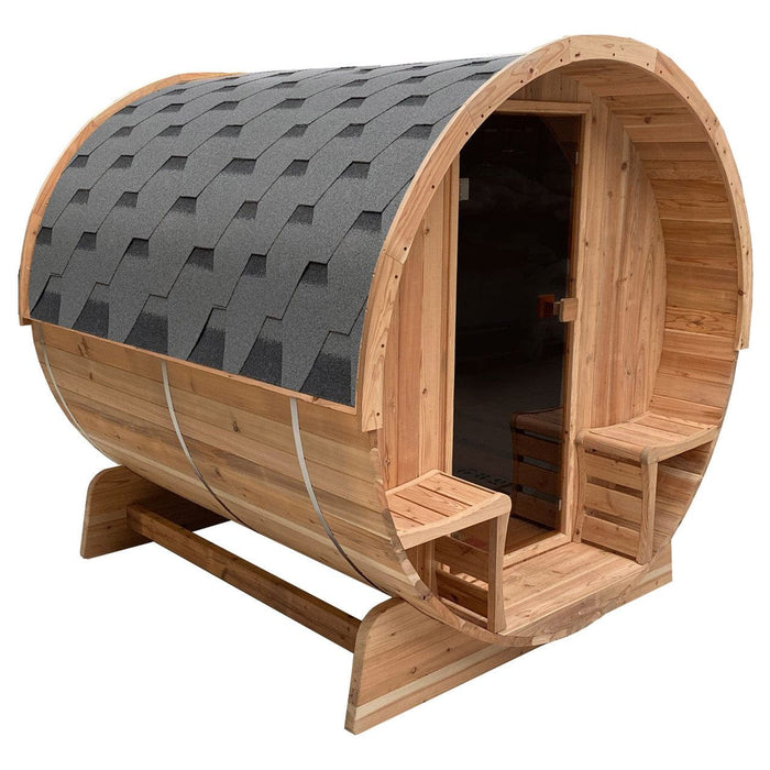 Aleko Outdoor Rustic Cedar Barrel Steam Sauna - Front Porch Canopy - ETL Certified - 6 Person