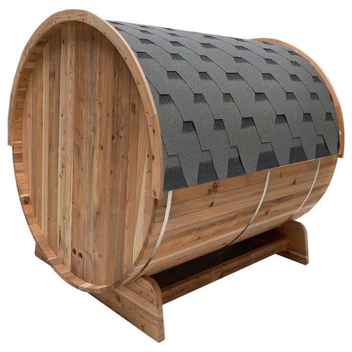 Aleko Outdoor Rustic Cedar Barrel Steam Sauna - Front Porch Canopy - ETL Certified - 6 Person