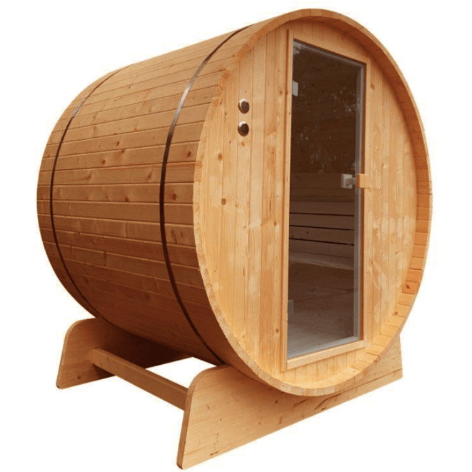 Aleko Outdoor Rustic Cedar Barrel Steam Sauna with Bitumen Shingle Roofing - 8 Person