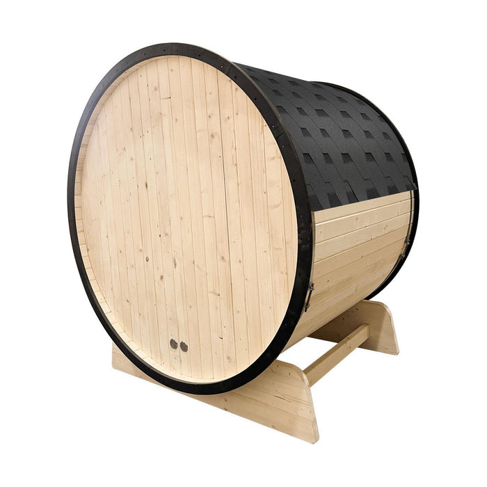 Aleko Outdoor White Finland Pine 3-4 Person Traditional Barrel Sauna w/ Black Accents