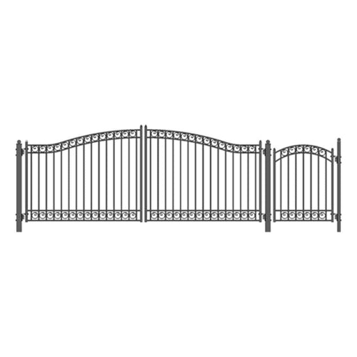 Aleko Steel Dual Swing Driveway Gate Dublin Style 16 ft With Pedestrian Gate 4 ft SET16X4DUBD-AP