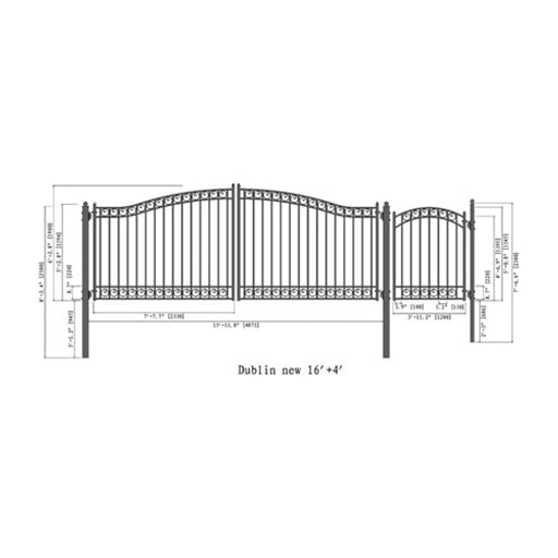 Aleko Steel Dual Swing Driveway Gate Dublin Style 16 ft With Pedestrian Gate 4 ft SET16X4DUBD-AP