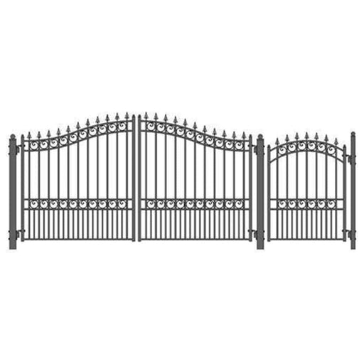 Aleko Steel Dual Swing Driveway Gate London Style 12 ft With Pedestrian Gate 4 ft SET12X4LOND-AP