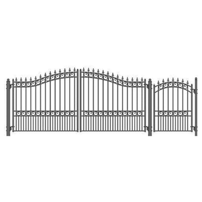 Aleko Steel Dual Swing Driveway Gate LONDON Style 14 ft With Pedestrian Gate 4 ft SET14X4LOND-AP