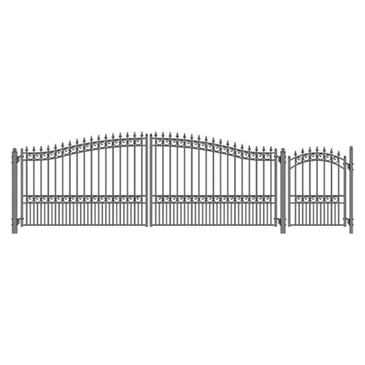 Aleko Steel Dual Swing Driveway Gate London Style 18 ft With Pedestrian Gate 4 ft SET18X4LOND-AP