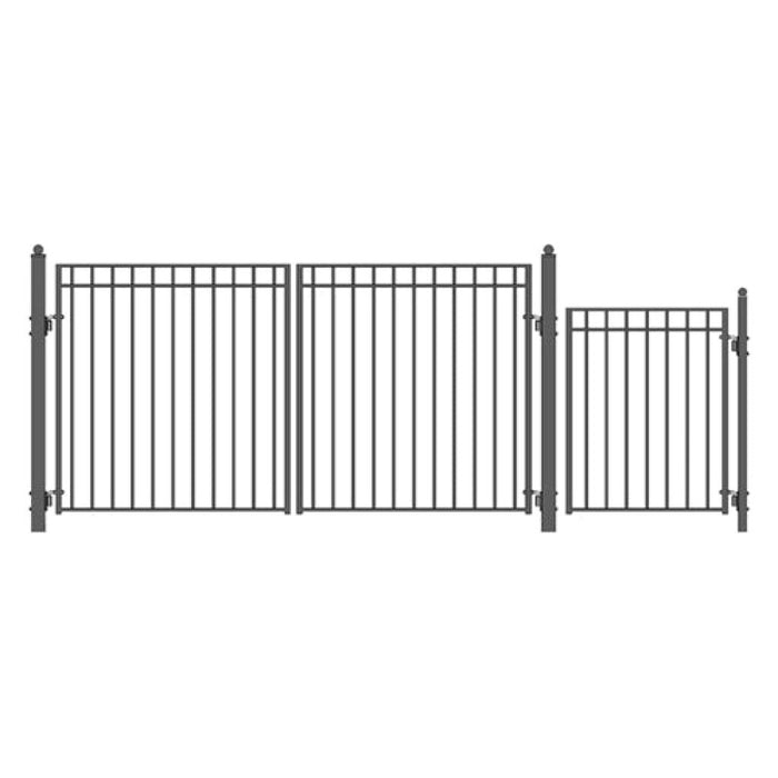 Aleko Steel Dual Swing Driveway Gate Madrid Style 12 ft With Pedestrian Gate 4 ft SET12X4MADD-AP