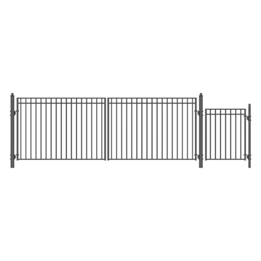 Aleko Steel Dual Swing Driveway Gate Madrid Style 18 ft With Pedestrian Gate 4 ft SET18X4MADD-AP