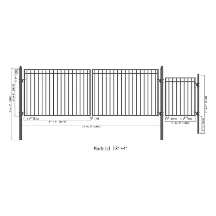 Aleko Steel Dual Swing Driveway Gate Madrid Style 18 ft With Pedestrian Gate 4 ft SET18X4MADD-AP