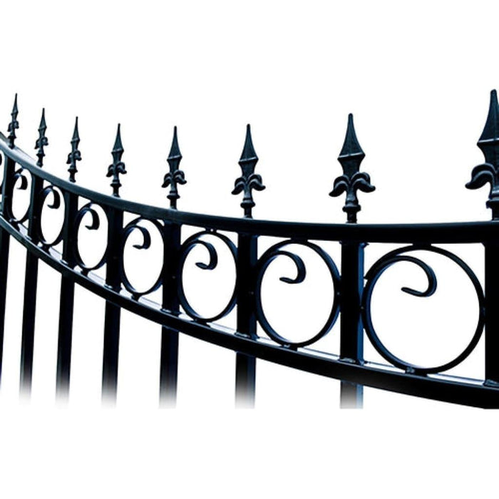 Aleko Steel Dual Swing Driveway Gate Manhattan Style 12 ft with Pedestrian Gate 4 ft SET12X4MOSD-AP