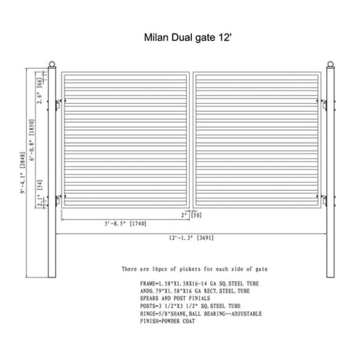 Aleko Steel Dual Swing Driveway Gate Milan Style 12 x 6 ft DG12MILD-AP