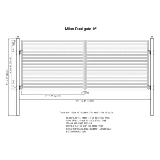 Aleko Steel Dual Swing Driveway Gate Milan Style 16 x 6 ft DG16MILD-AP