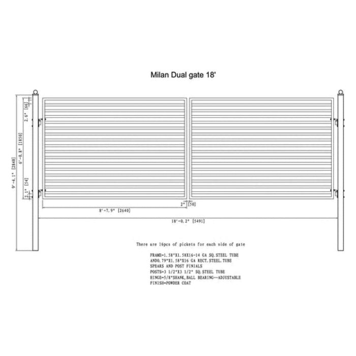 Aleko Steel Dual Swing Driveway Gate Milan Style 18 x 6 ft DG18MILD-AP