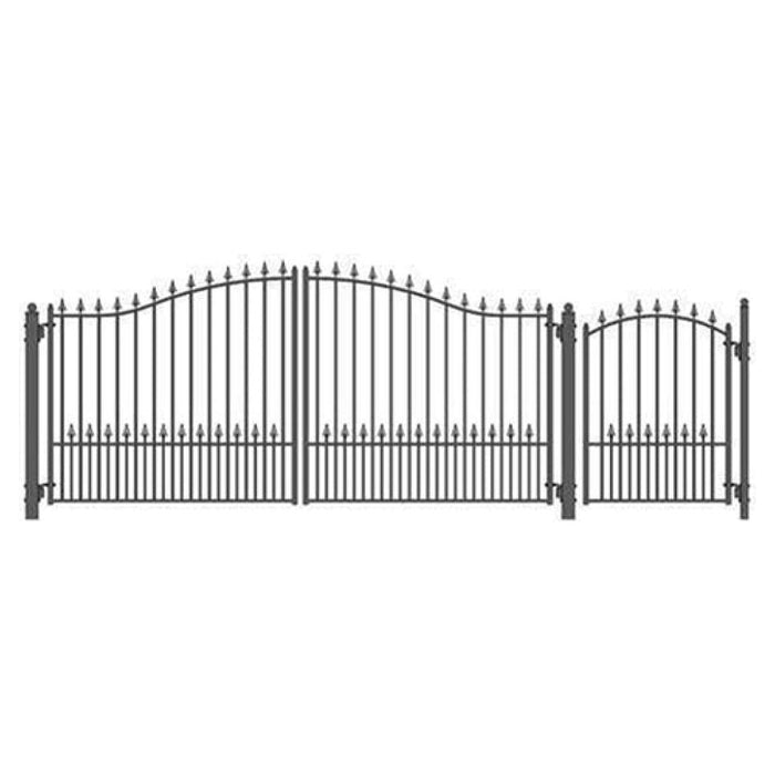 Aleko Steel Dual Swing Driveway Gate Munich Style 14 ft With Pedestrian Gate 4 ft SET14X4MUND-AP